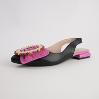 Vesper Black/ Fuchsia Leather Flats