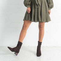 June Brown Leopard Stretch Leather Ankle Boots