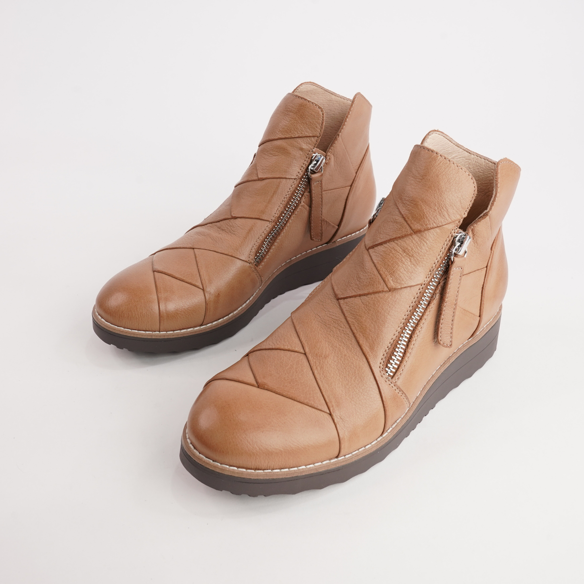 Omeah Dark Tan/ Choc Sole Leather Ankle Boots - TOP END | Shouz