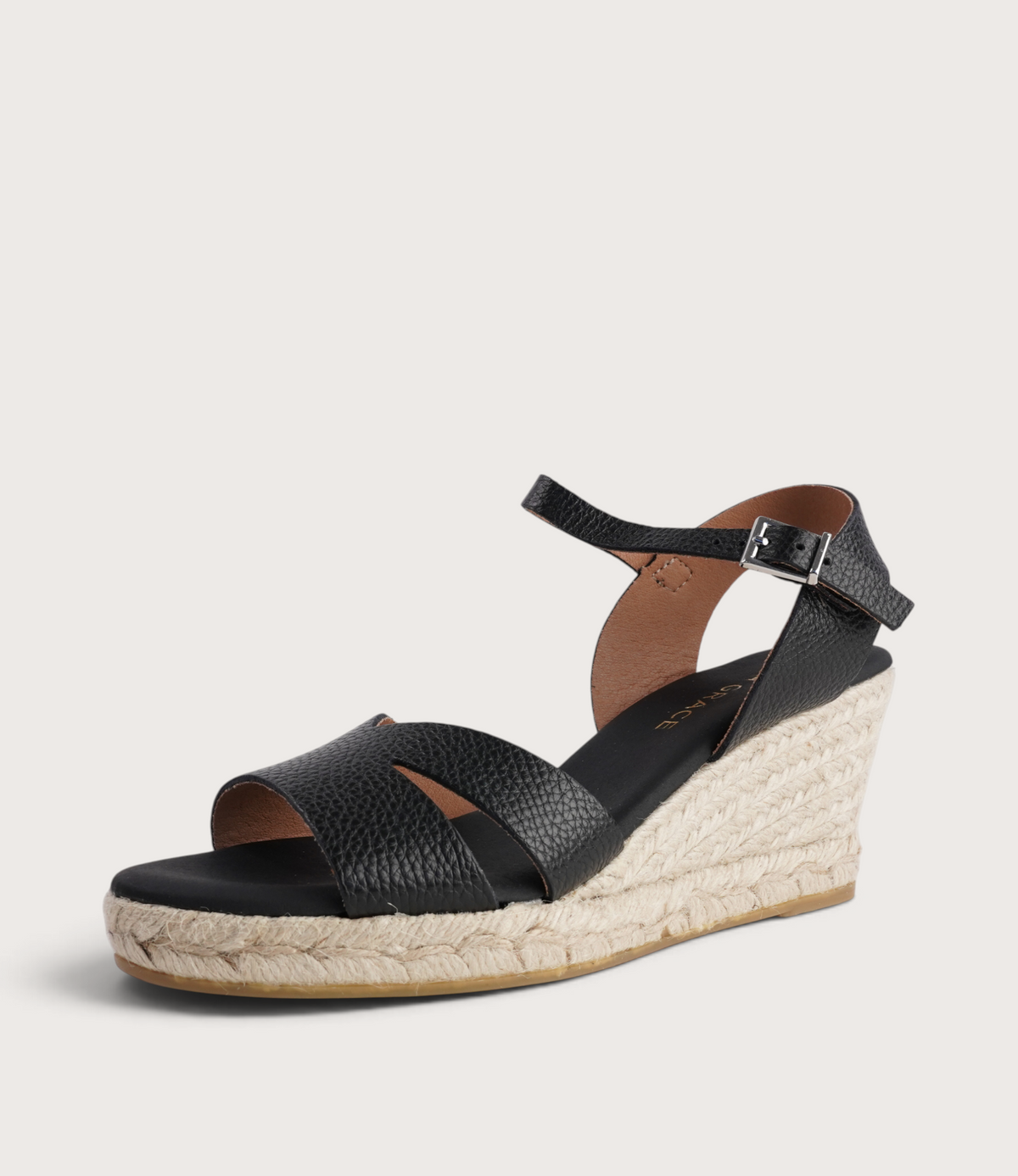 Remi Doya Negro Leather Espadrille Wedges