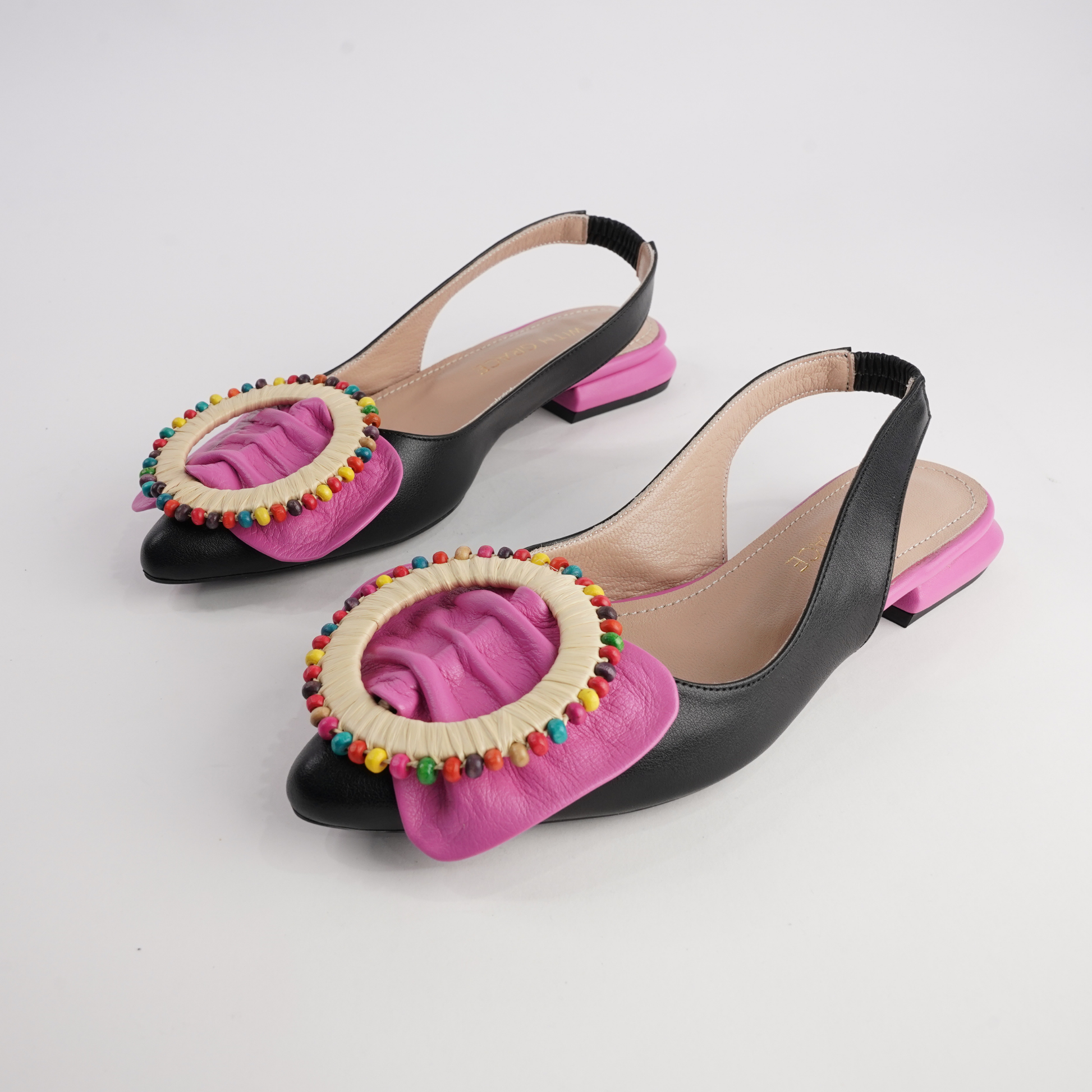 Vesper Black/ Fuchsia Leather Flats