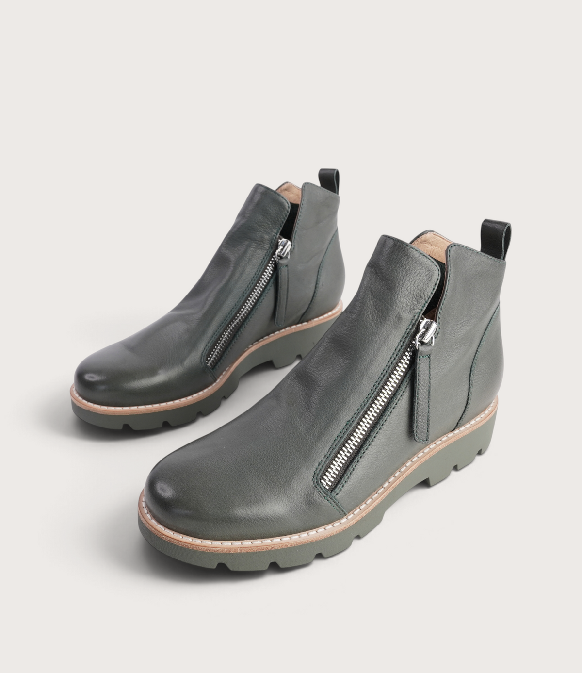 Dottiz Olive Leather/ Olive Sole Ankle Boots