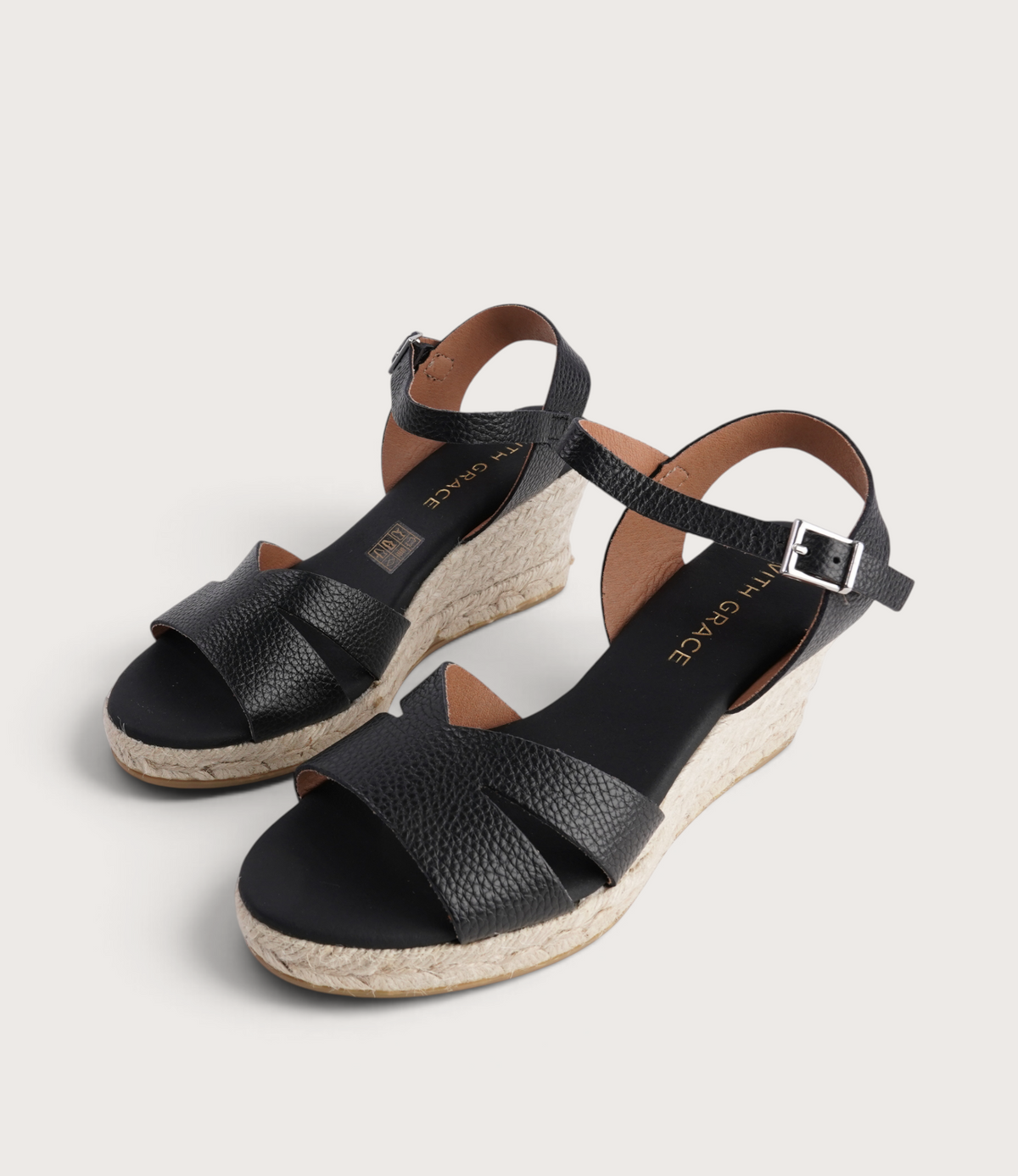 Remi Doya Negro Leather Espadrille Wedges