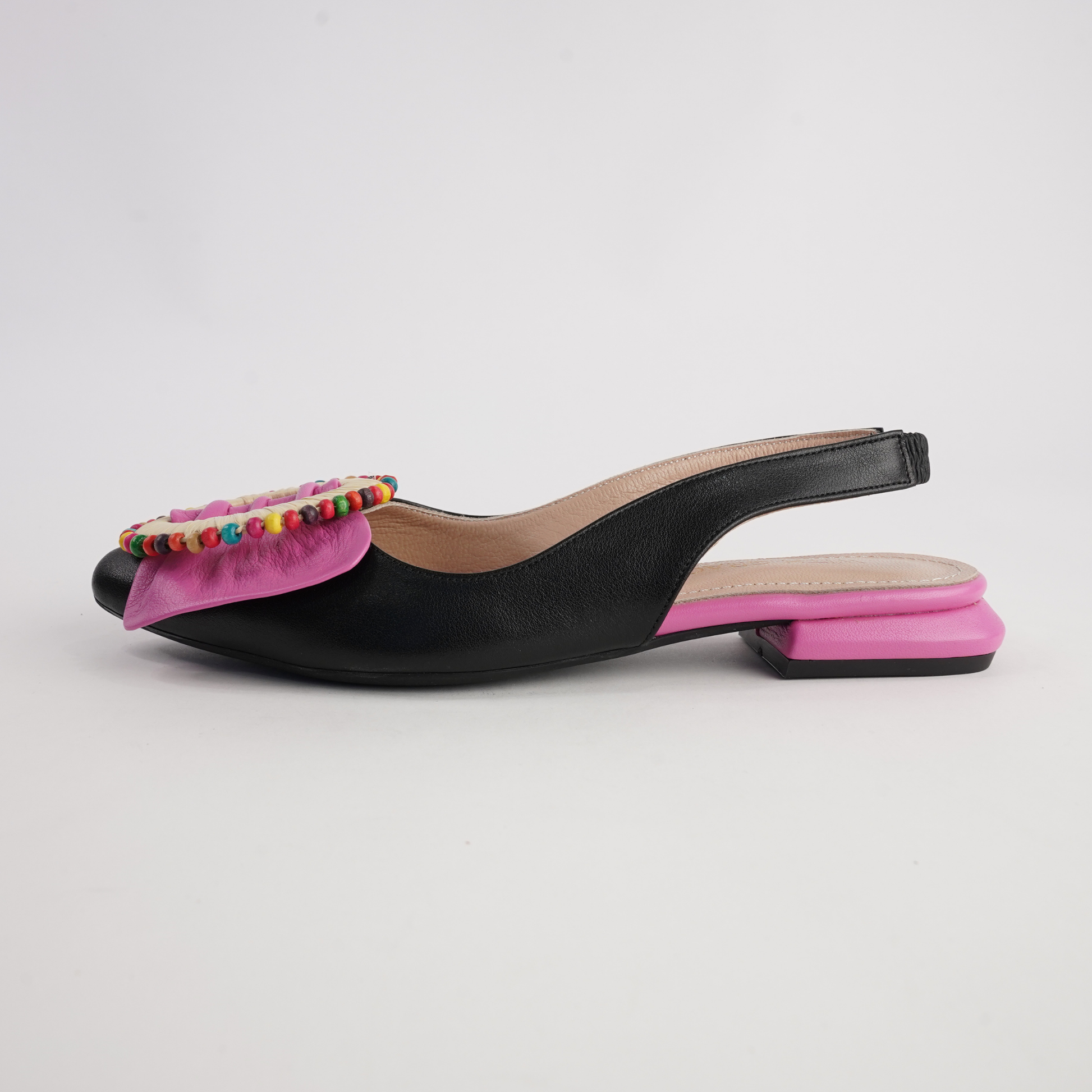 Vesper Black/ Fuchsia Leather Flats