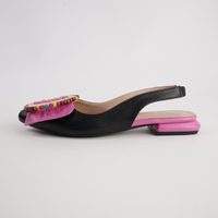 Vesper Black/ Fuchsia Leather Flats