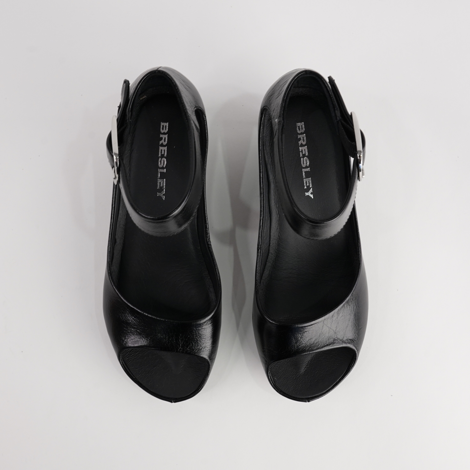 Sangria Black Leather Wedges