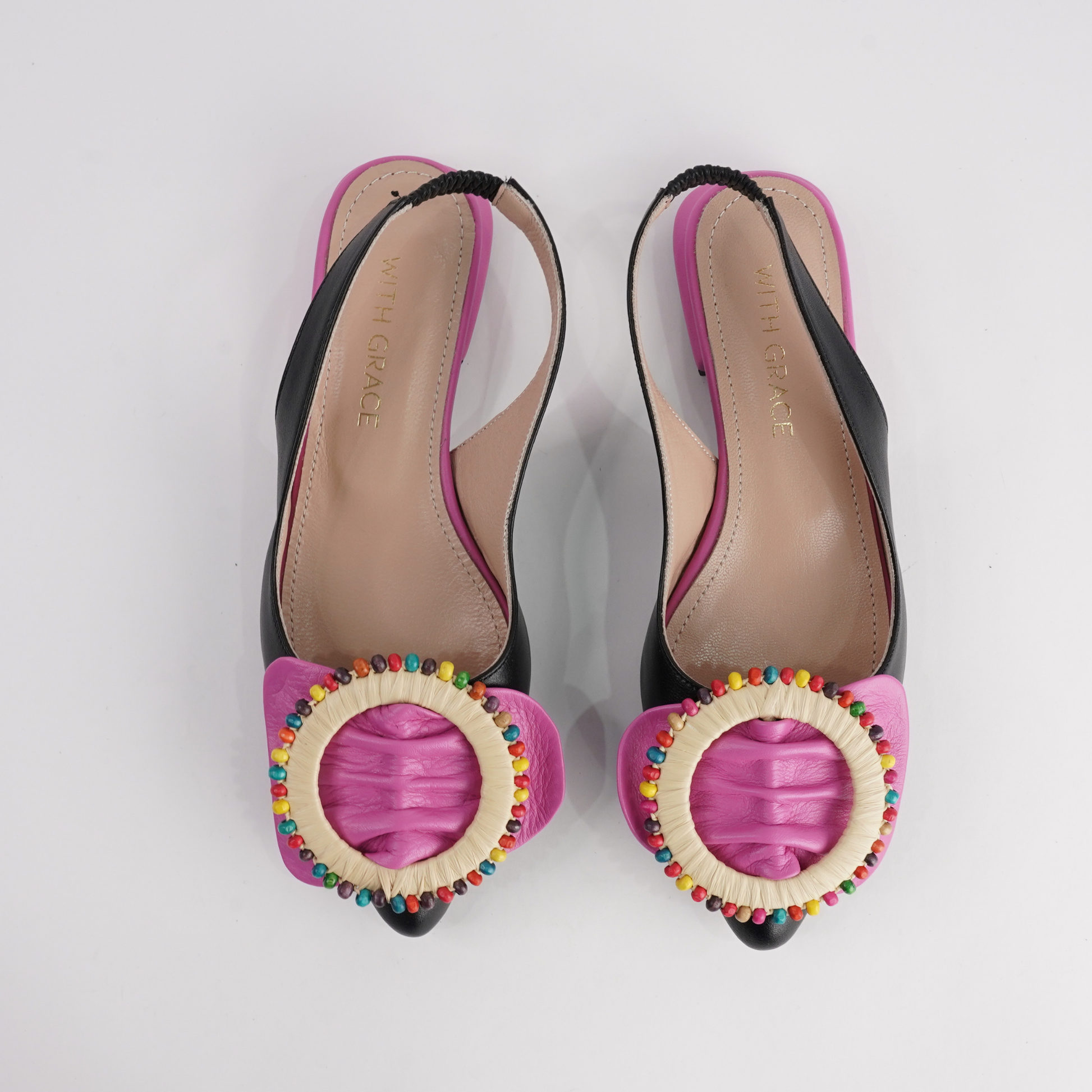 Vesper Black/ Fuchsia Leather Flats
