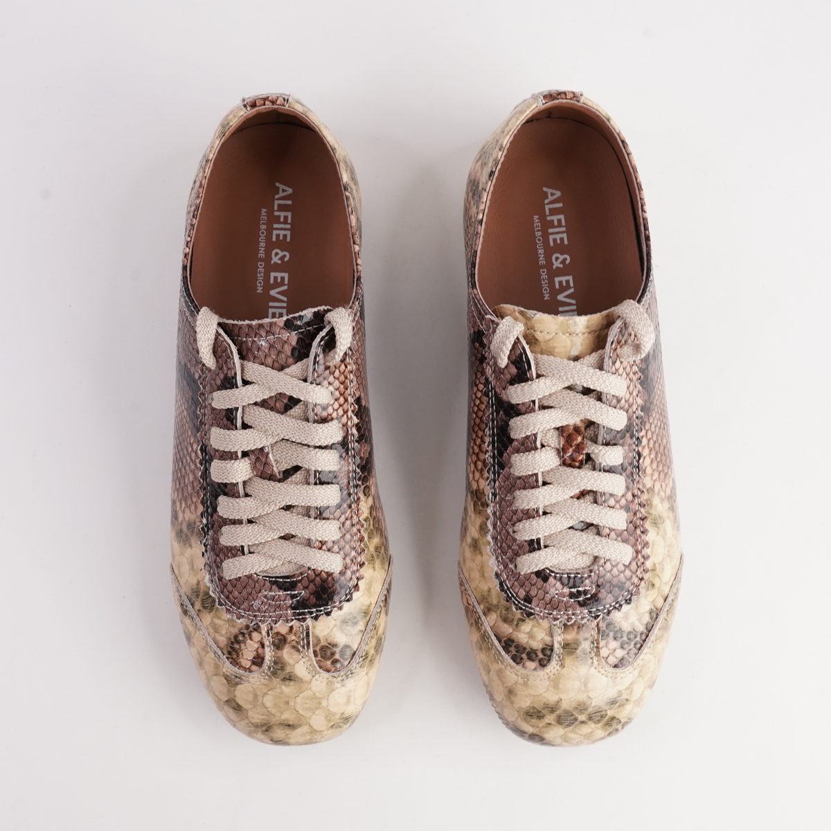 Quinn Natural Multi Snake Leather Sneakers - ALFIE AND EVIE | Shouz