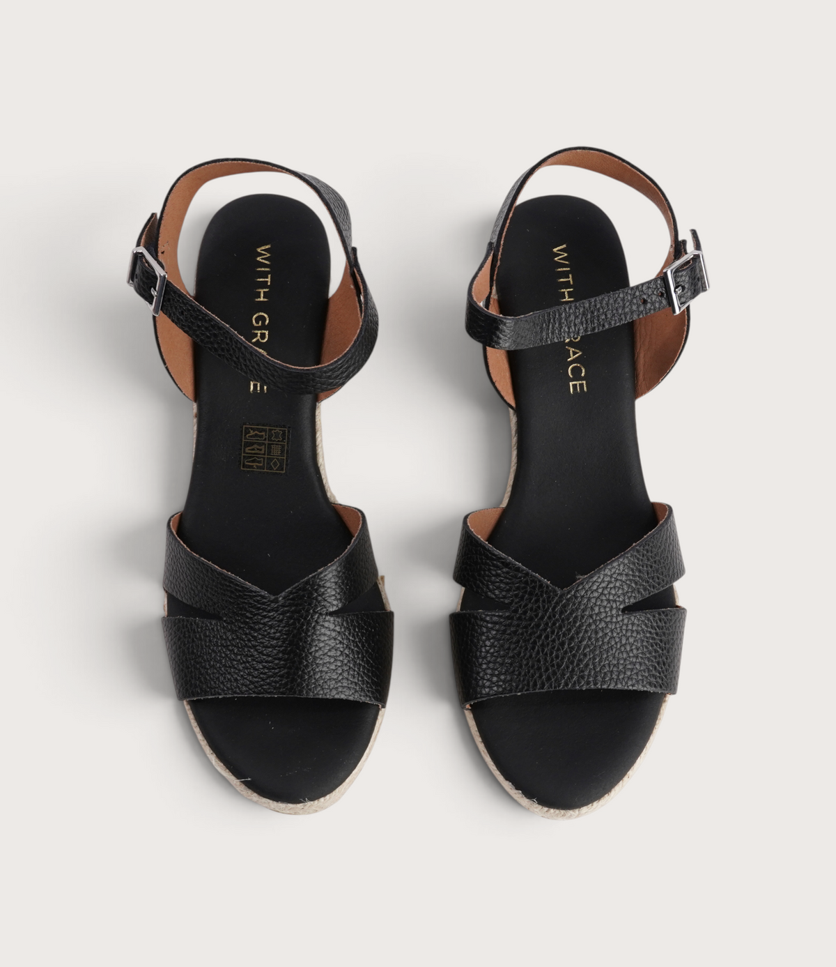 Remi Doya Negro Leather Espadrille Wedges