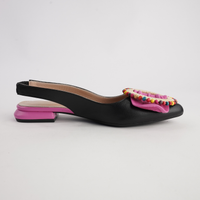 Vesper Black/ Fuchsia Leather Flats