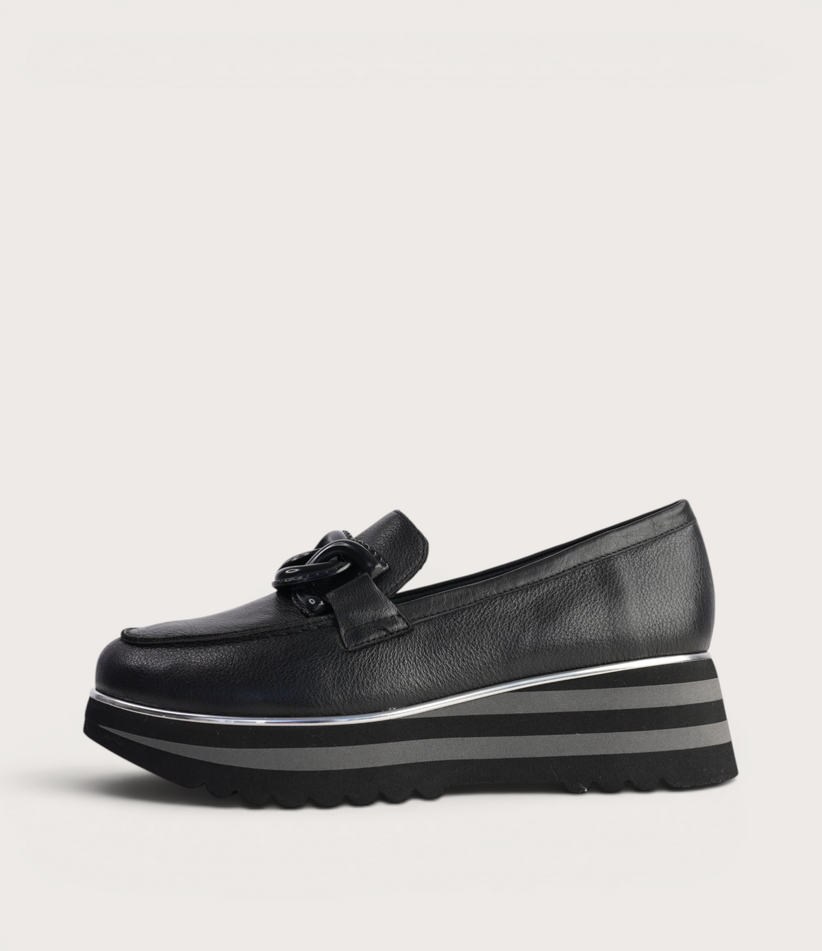 Ealia Black Leather/ Black Charcoal Sole Loafers