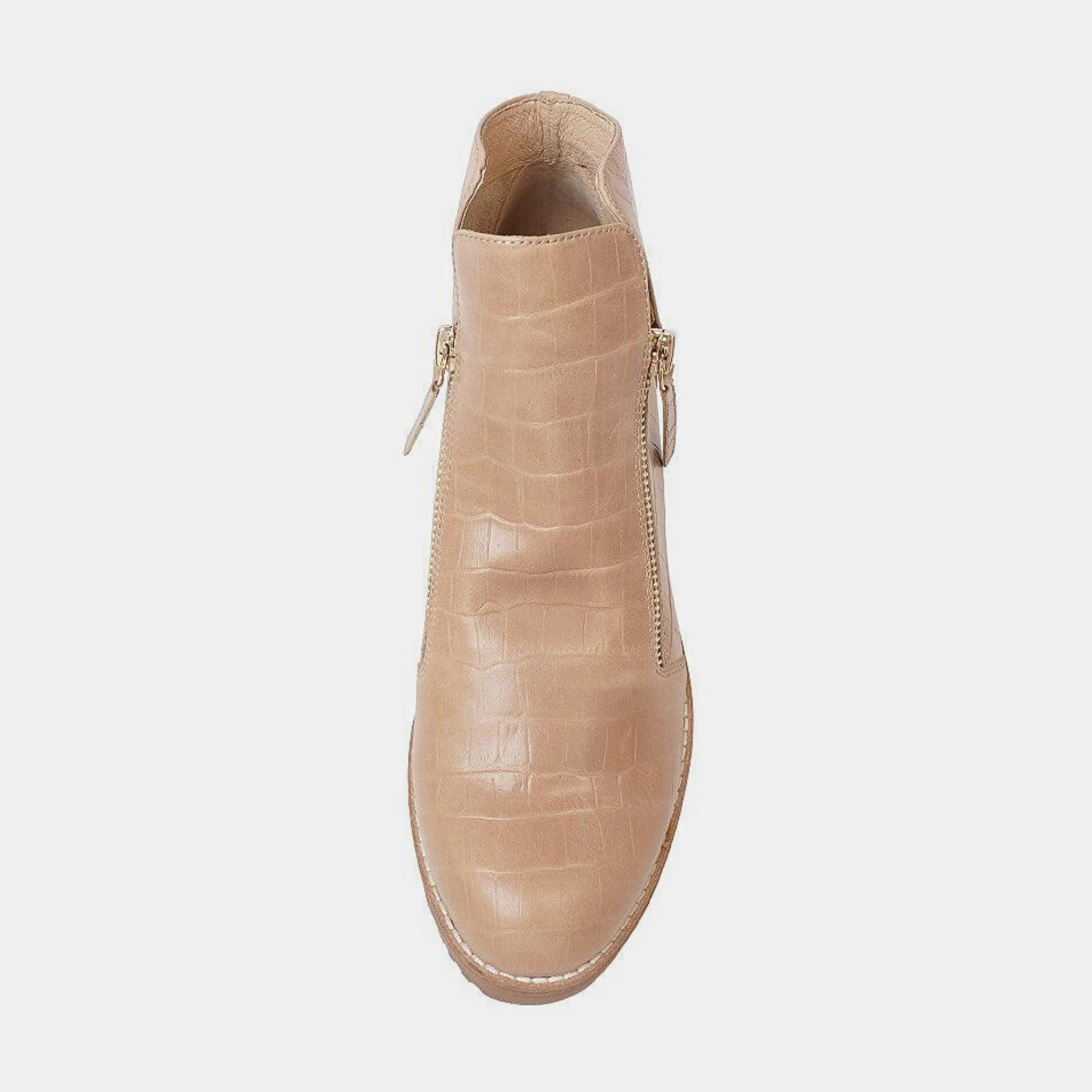 Ohmyes Latte Croc Leather Ankle Boots