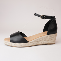 Skip Black Leather Espadrille Wedges