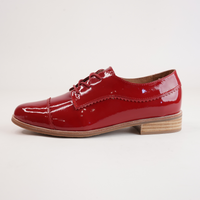 Leeze Dark Red Patent Leather Lace Up Flats