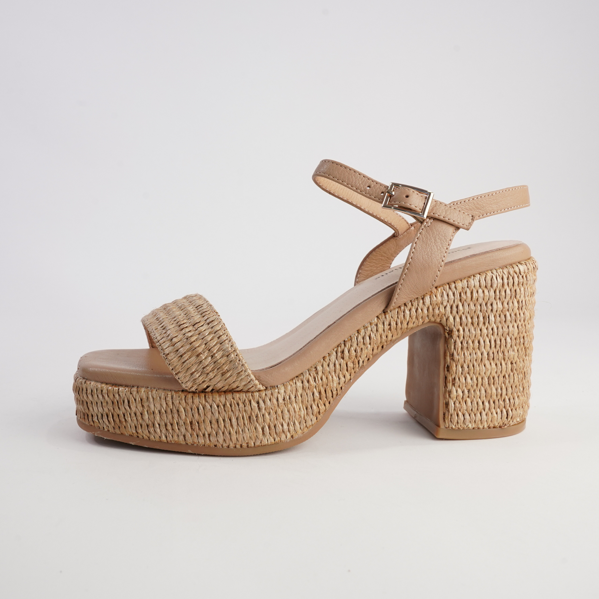 Kondry Natural Raffia/ Camel Leather Heels
