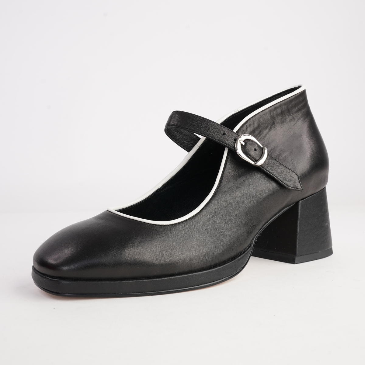 Podium Black/ Milk Leather Heels - BRESLEY | Shouz