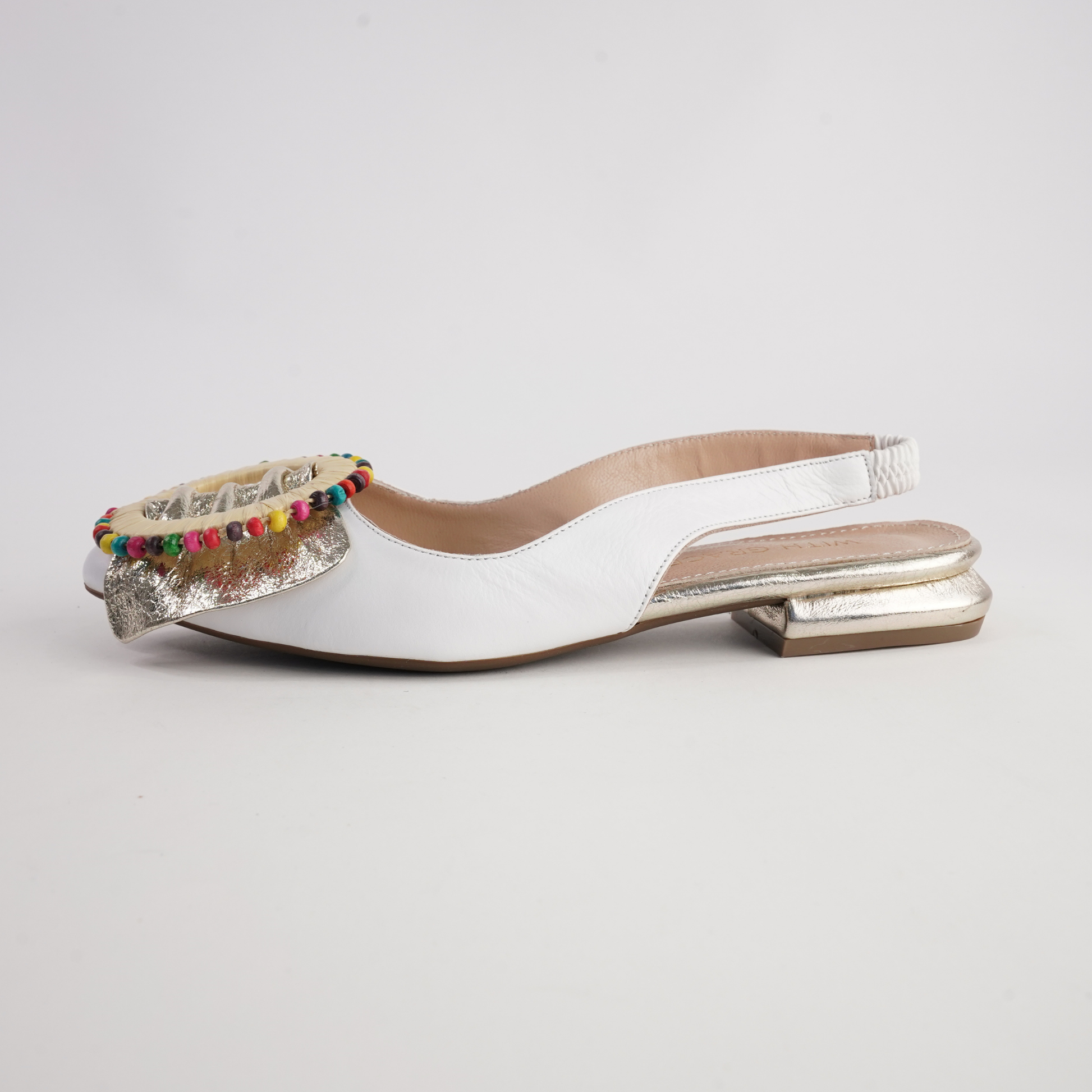 Vesper White/ Gold Leather Flats