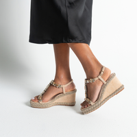 Vontey Latte Suede Wedge Sandals
