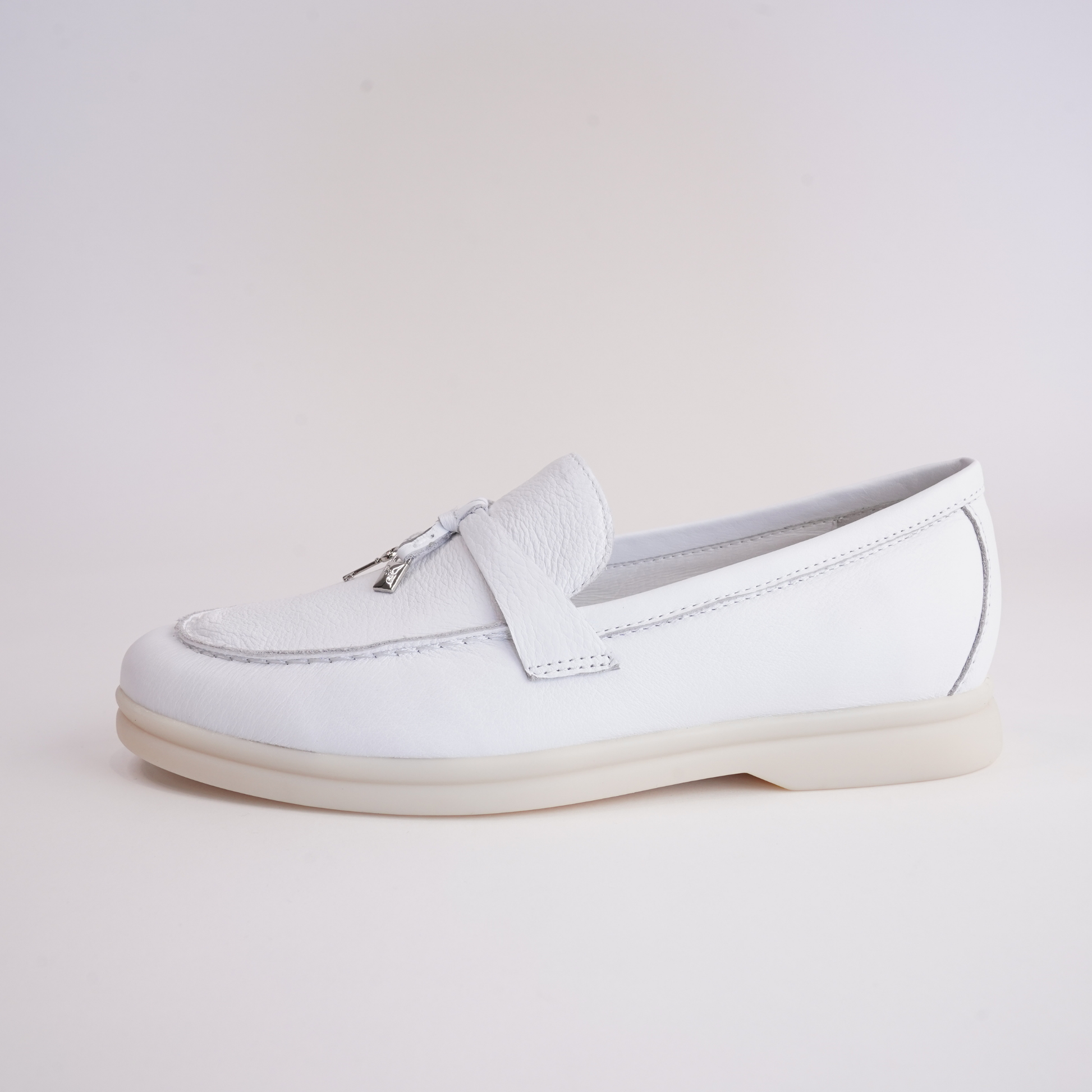 Lydea White Leather Loafers