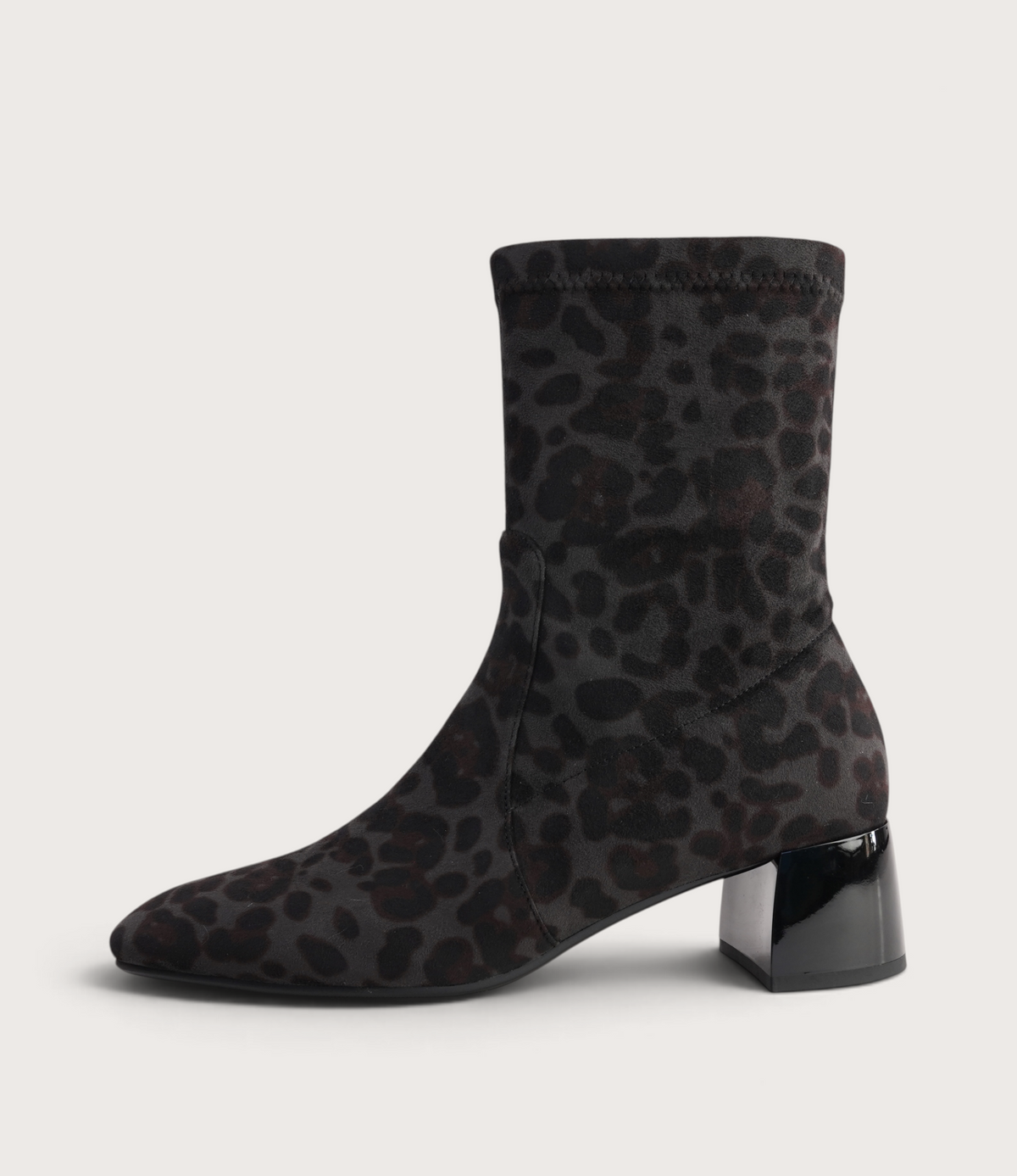 June Black Leopard Stretch Ankle Boots