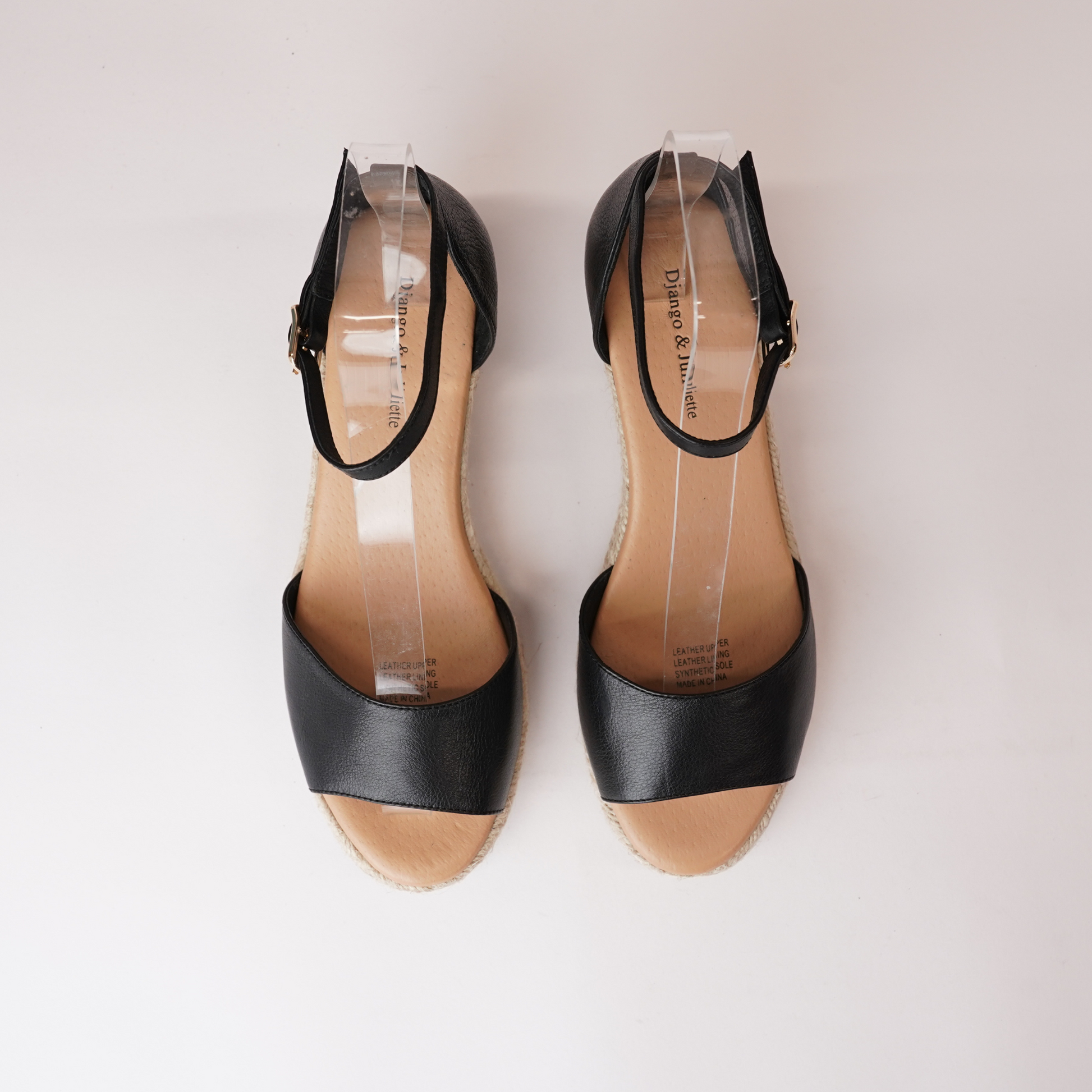 Skip Black Leather Espadrille Wedges