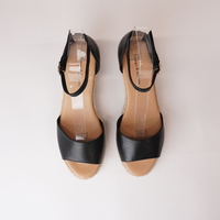 Skip Black Leather Espadrille Wedges