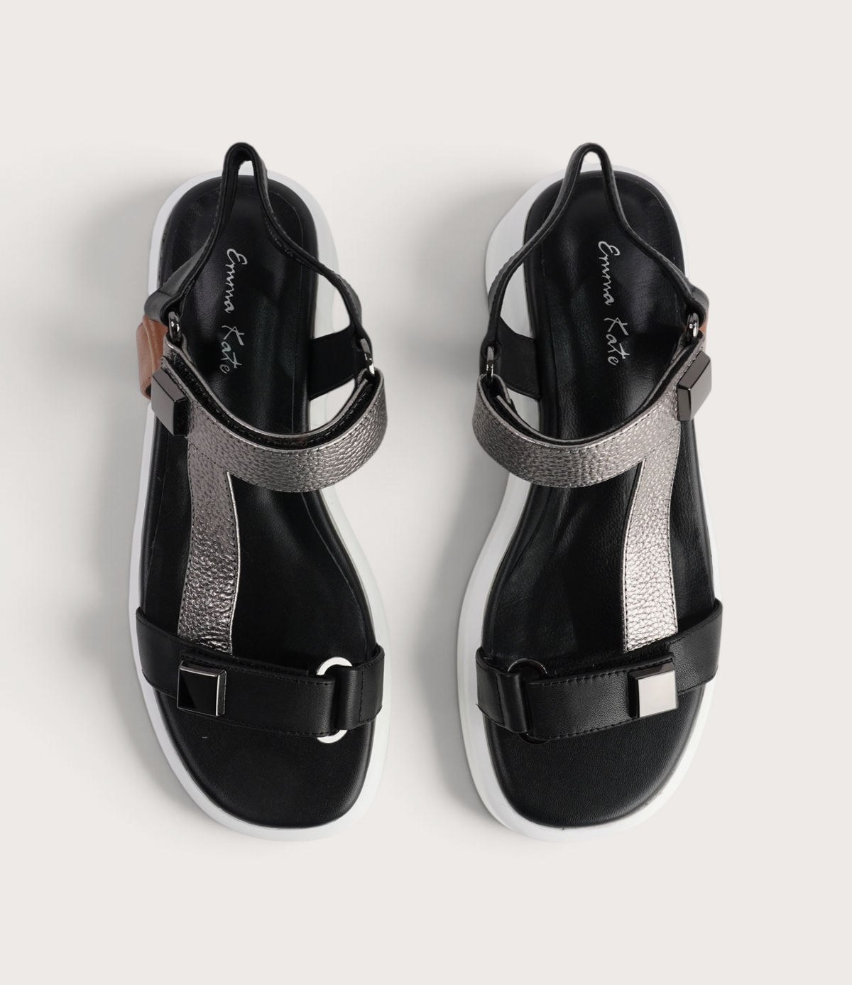 Roz Black/ Silver Leather Sandals - EMMA KATE | Shouz