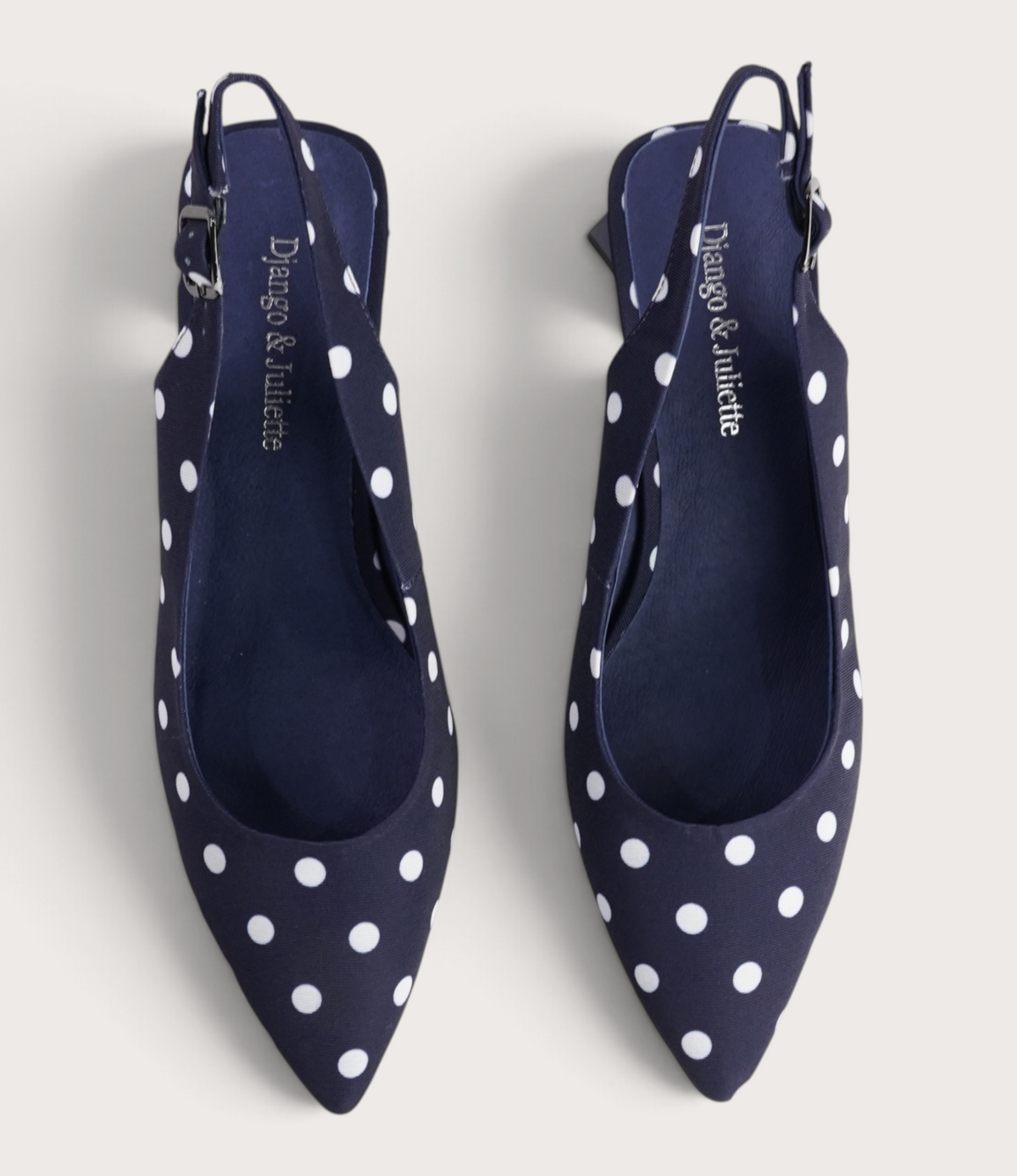 Ihops Navy White Spots Leather Heels - DJANGO AND JULIETTE | Shouz