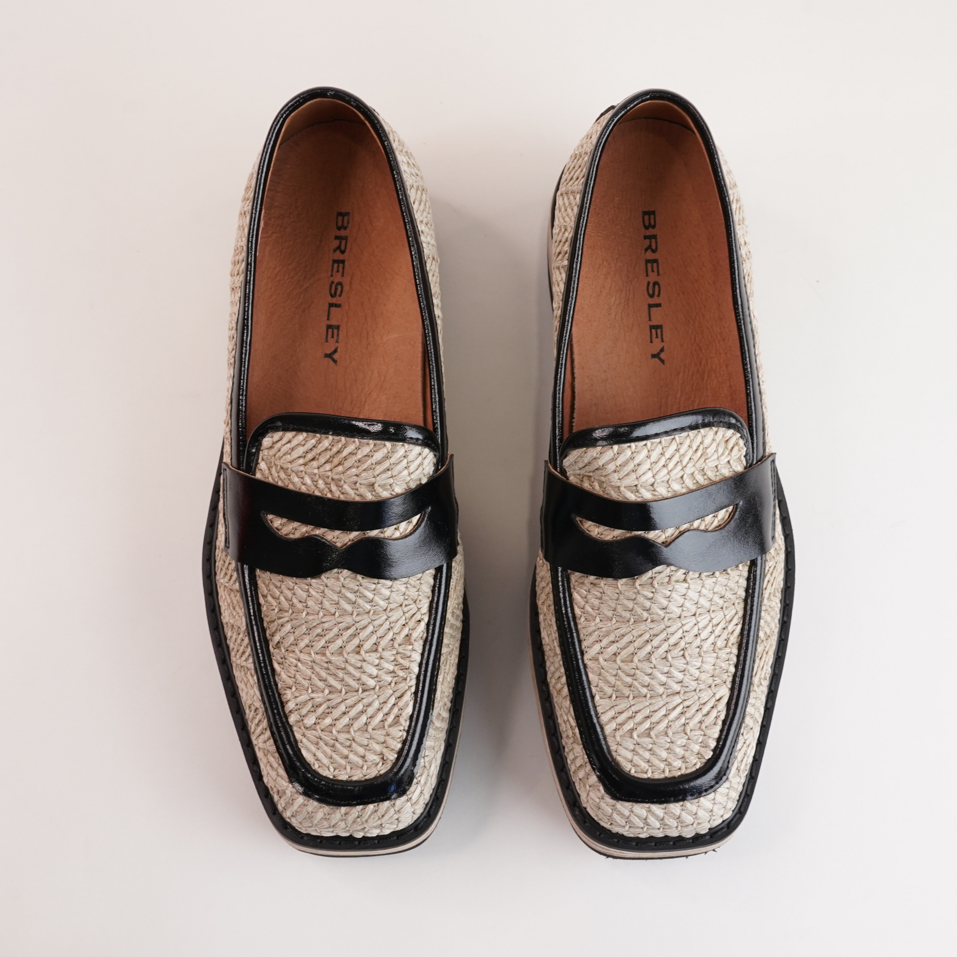 Paella Natural/ Black Leather Loafers