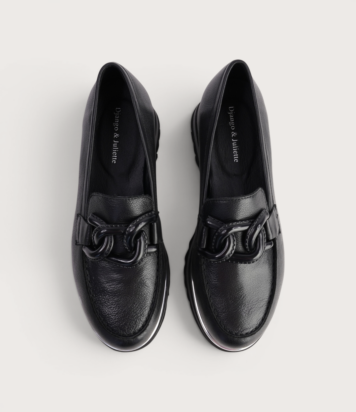 Ealia Black Leather/ Black Charcoal Sole Loafers