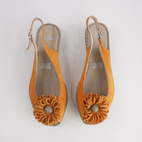 Erica Orange Leather Espadrille Wedges