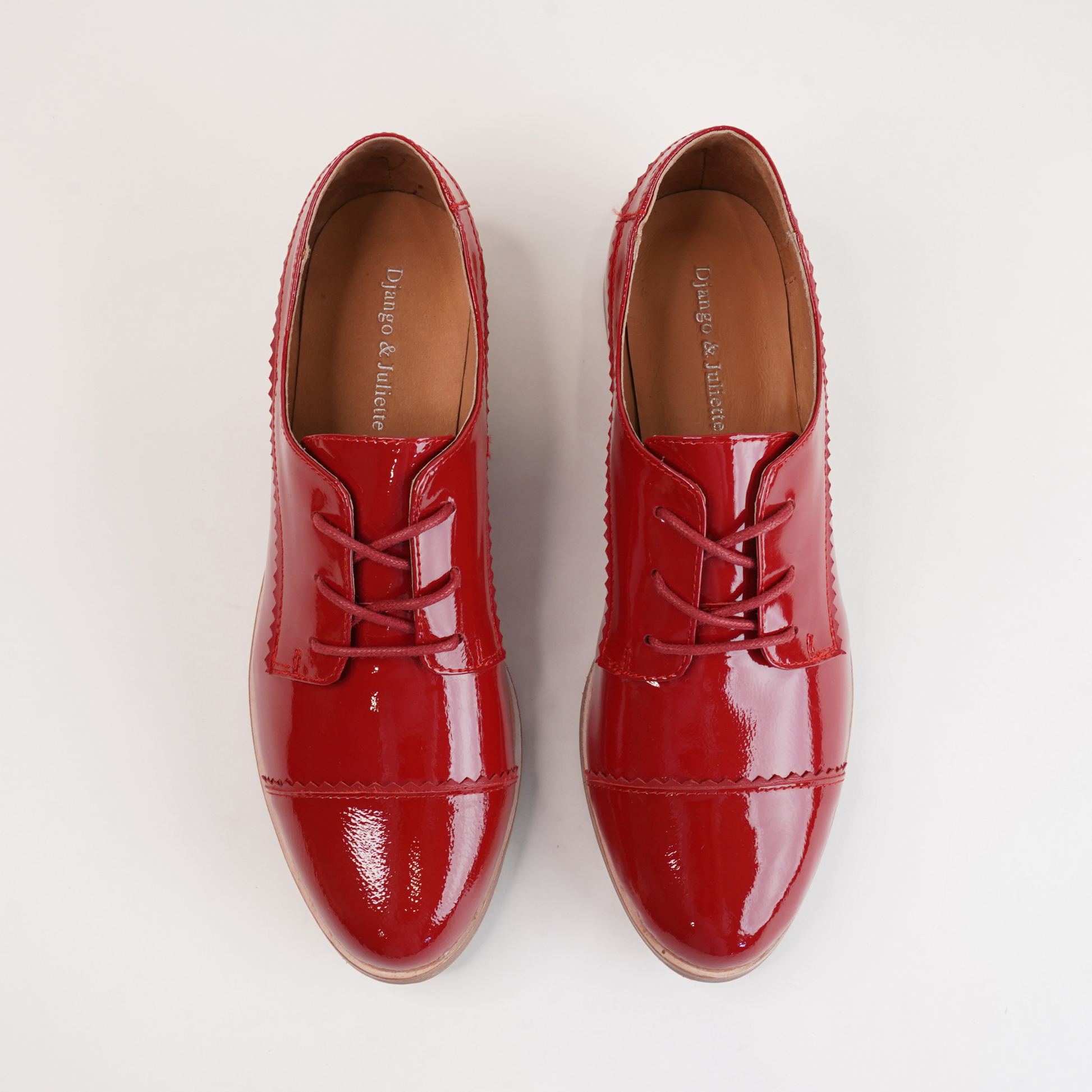 Leeze Dark Red Patent Leather Lace Up Flats