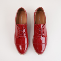 Leeze Dark Red Patent Leather Lace Up Flats