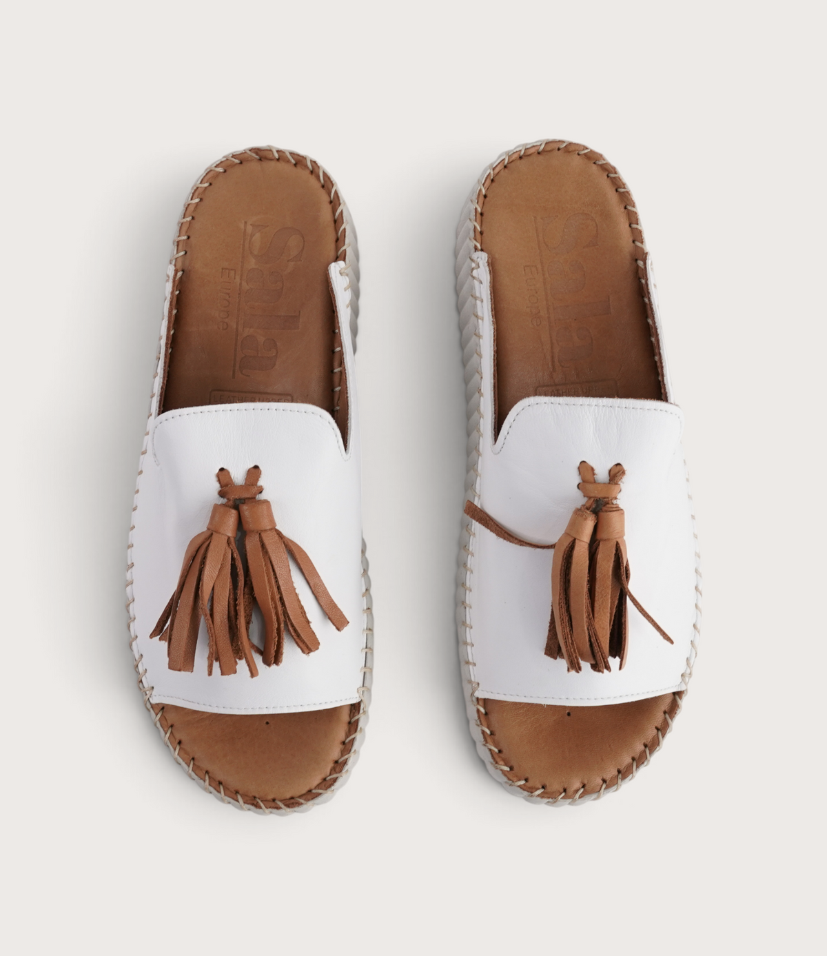 Sonny White/ Coconut Leather Slides