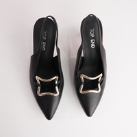 Linky Black Leather Heels