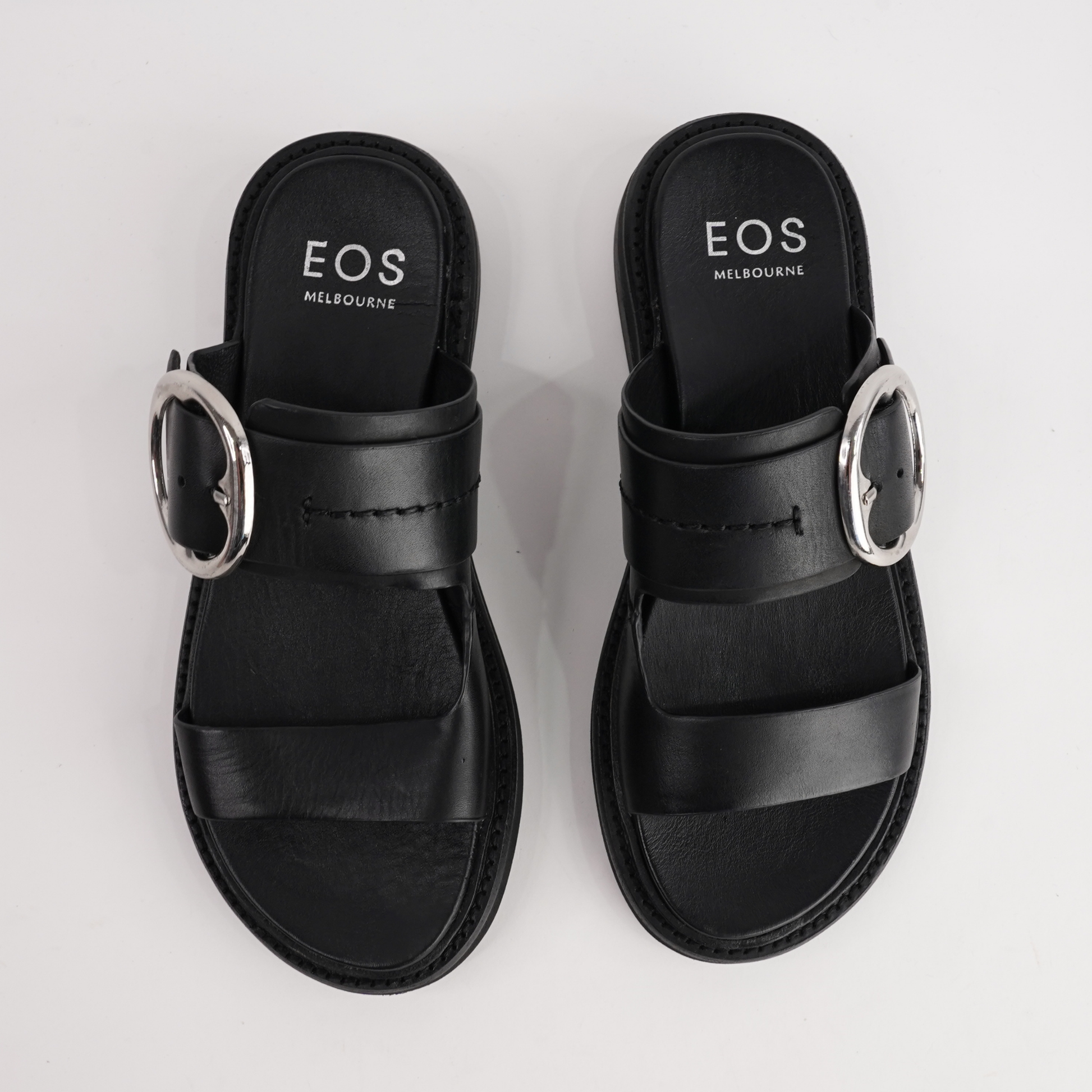 Stary Black Leather Slides