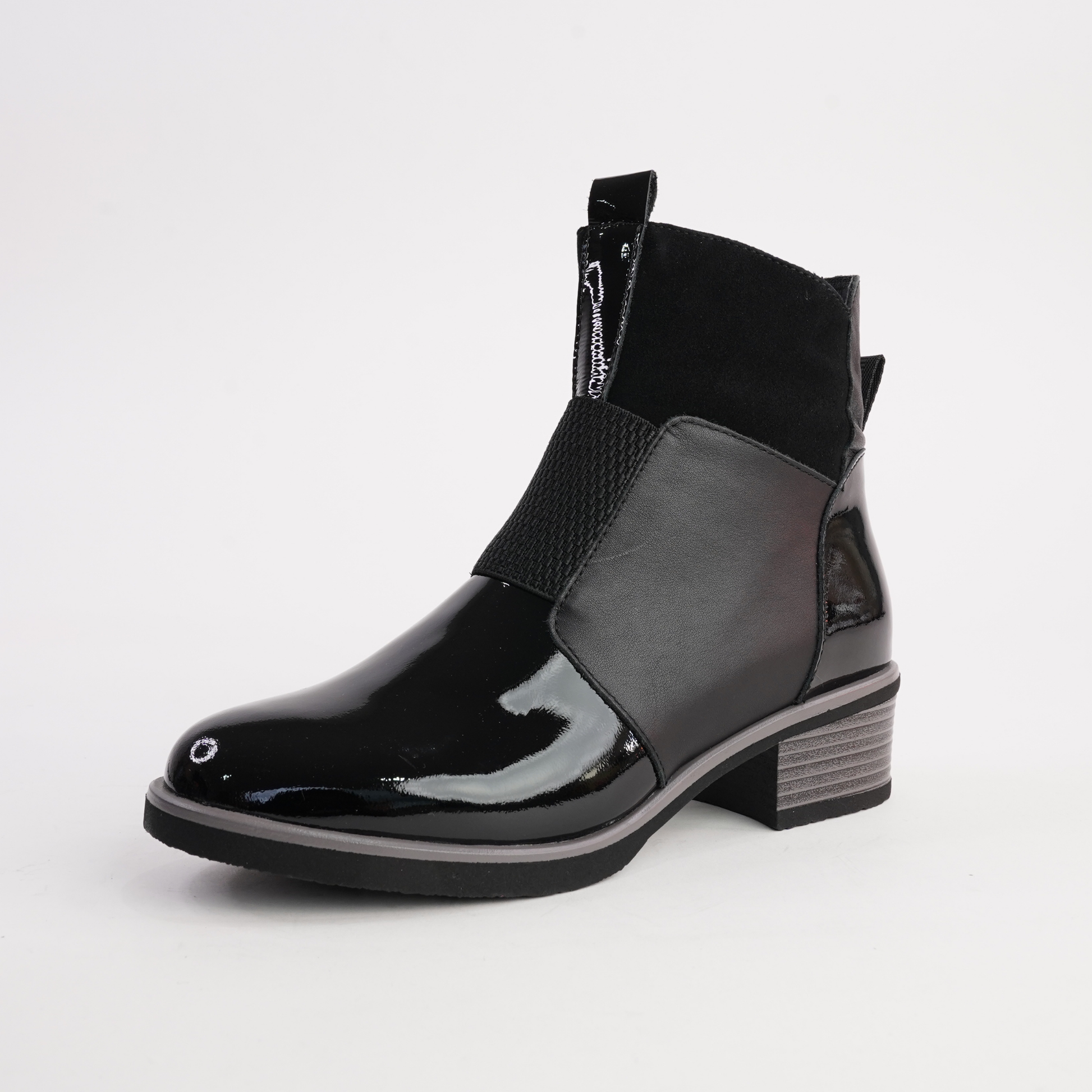 Dread Black Patent/ Black Leather Ankle Boots