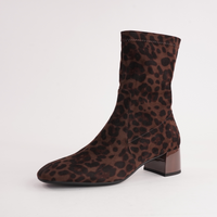June Brown Leopard Stretch Leather Ankle Boots