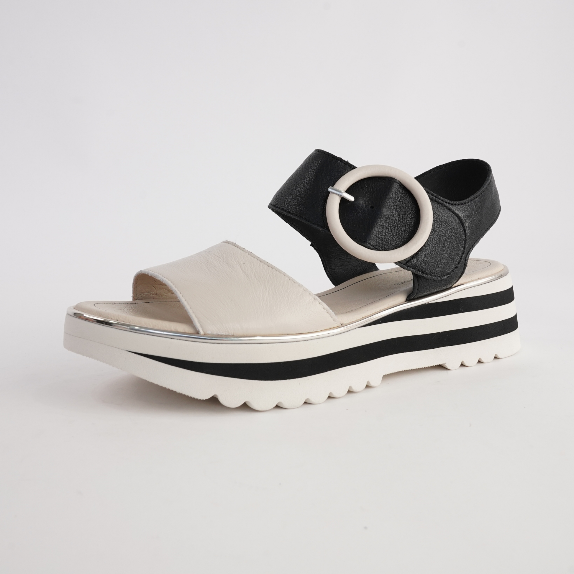 Harlows Milk/ Black Leather Sandals