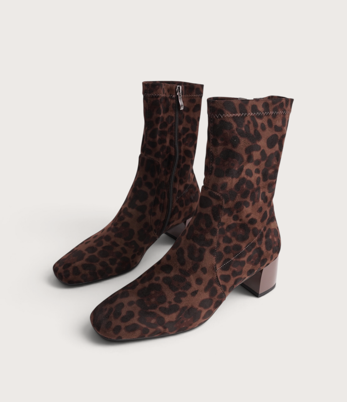 June Brown Leopard Stretch Ankle Boots
