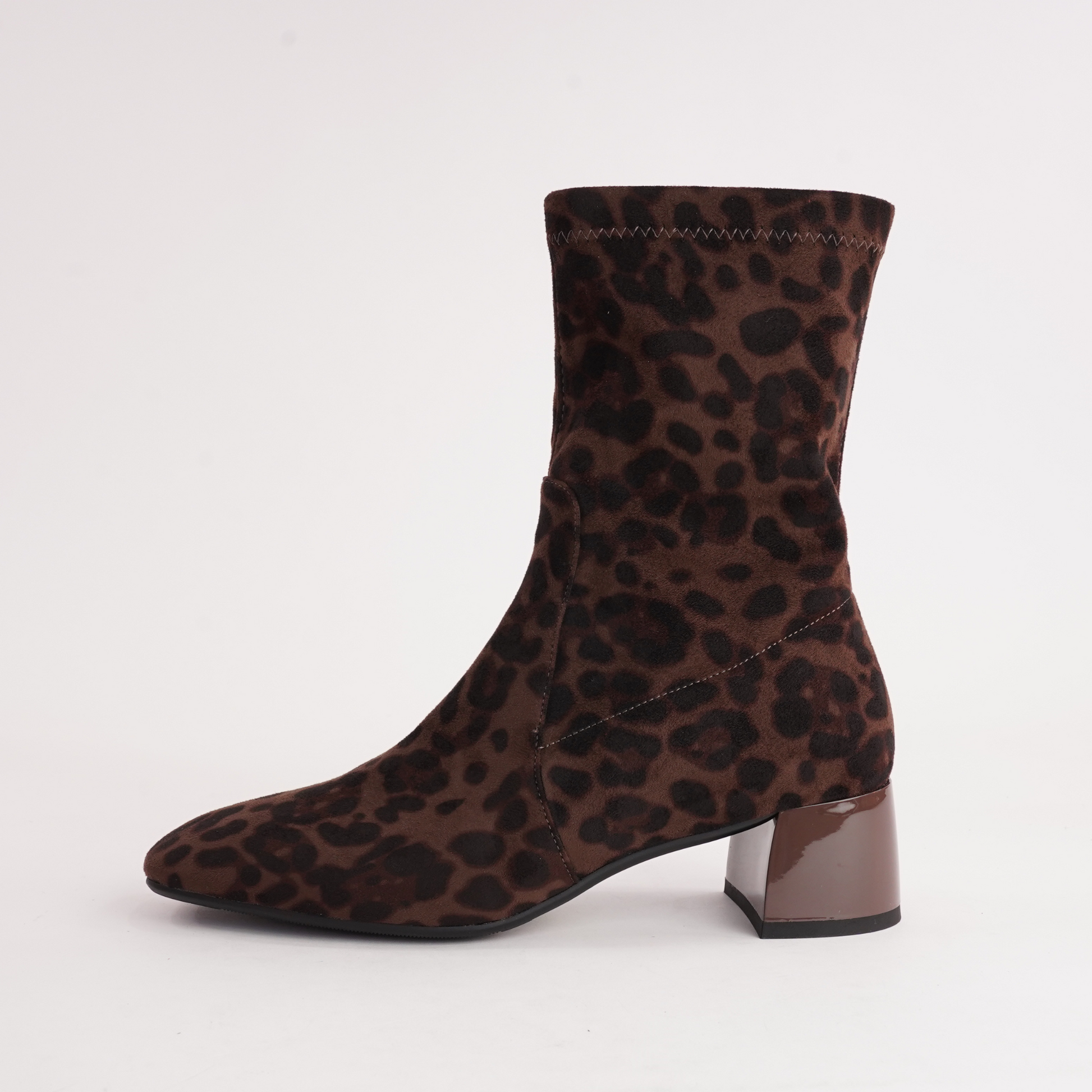 June Brown Leopard Stretch Leather Ankle Boots