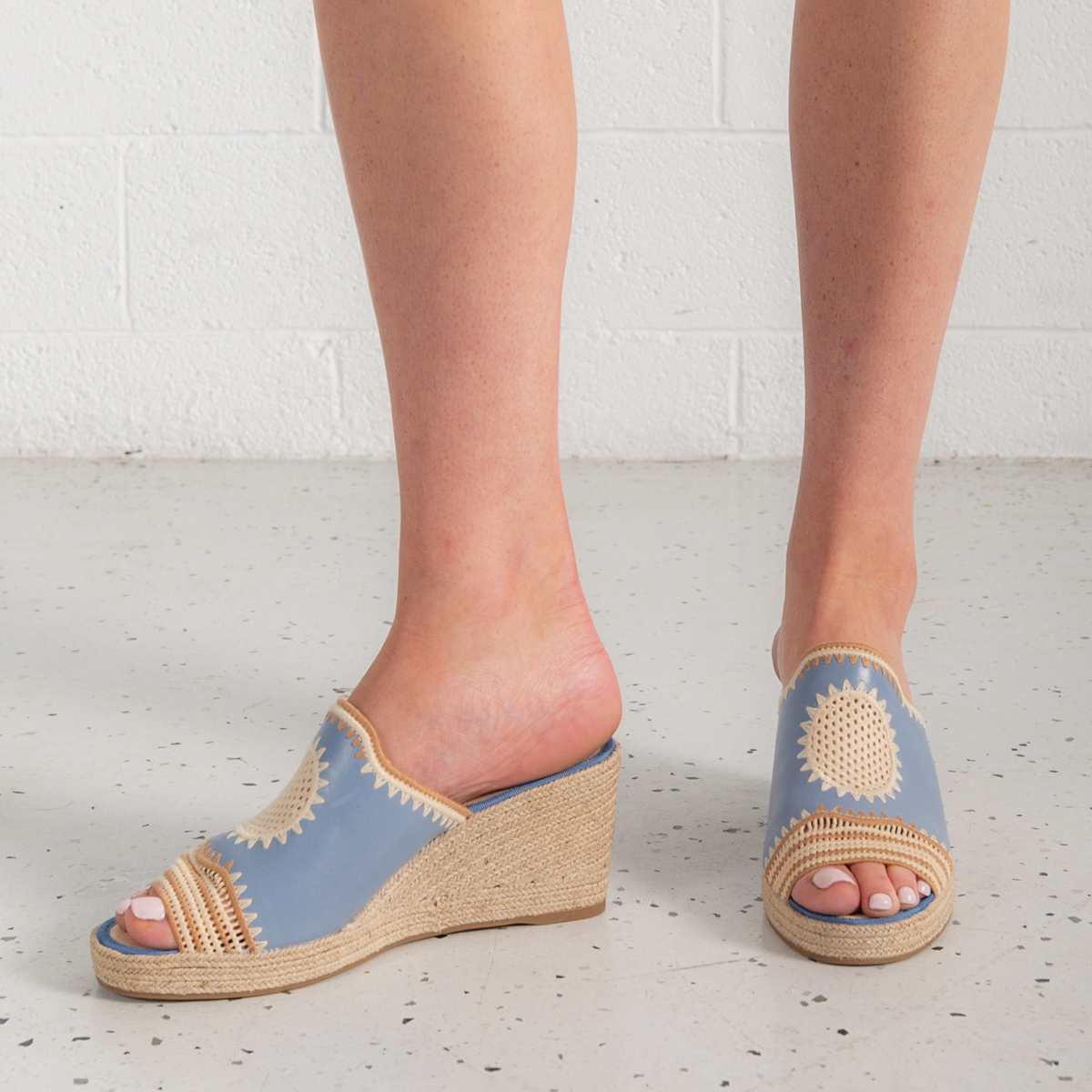 Poppsy Denim Multi Leather Espadrille Wedges - DJANGO AND JULIETTE | Shouz