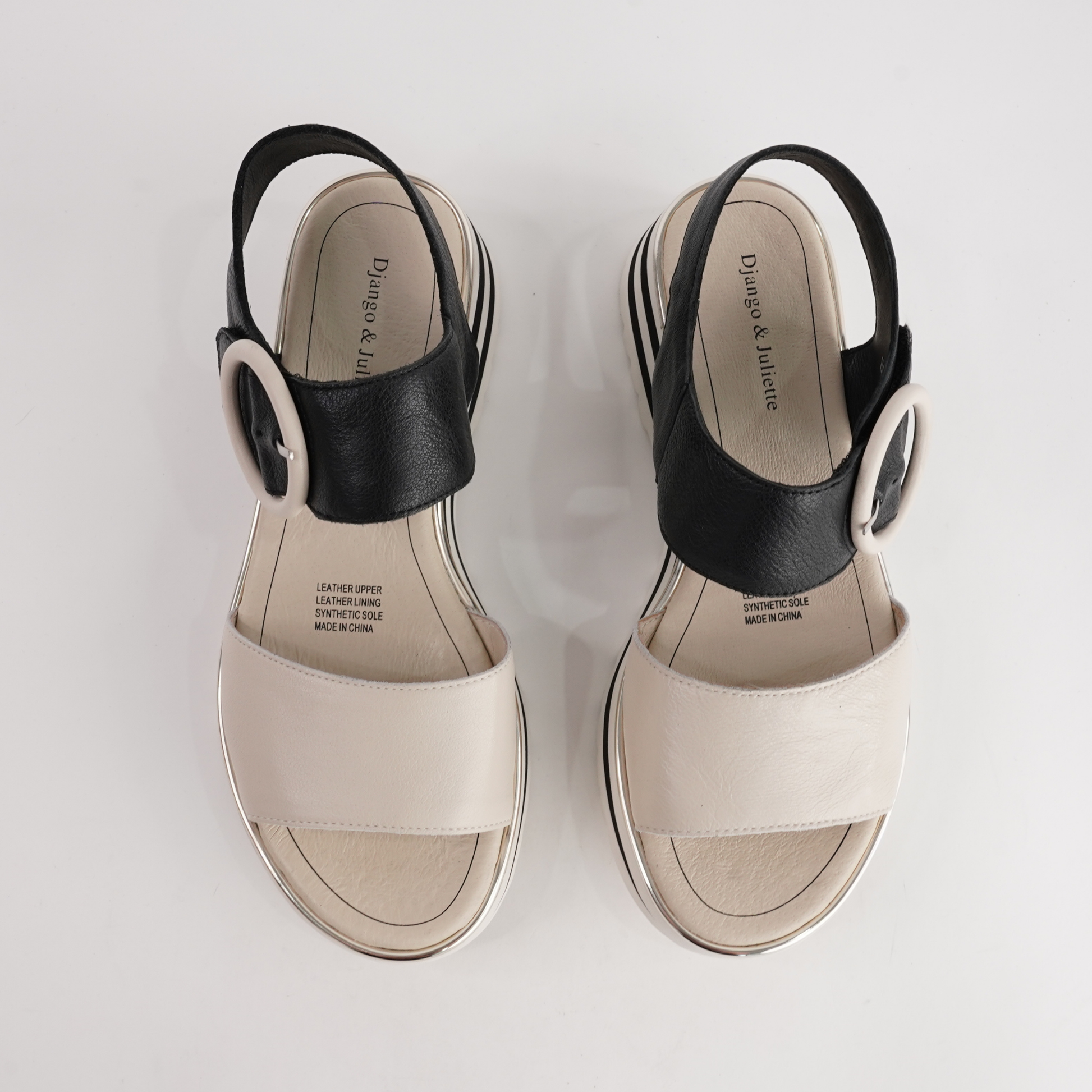 Harlows Milk/ Black Leather Sandals
