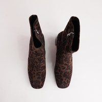 June Brown Leopard Stretch Leather Ankle Boots