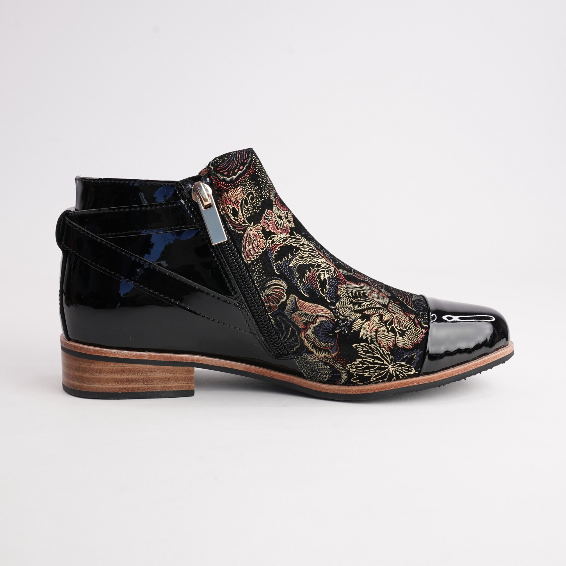 Leart Black Patent/ Black Regal Leather Ankle Boots