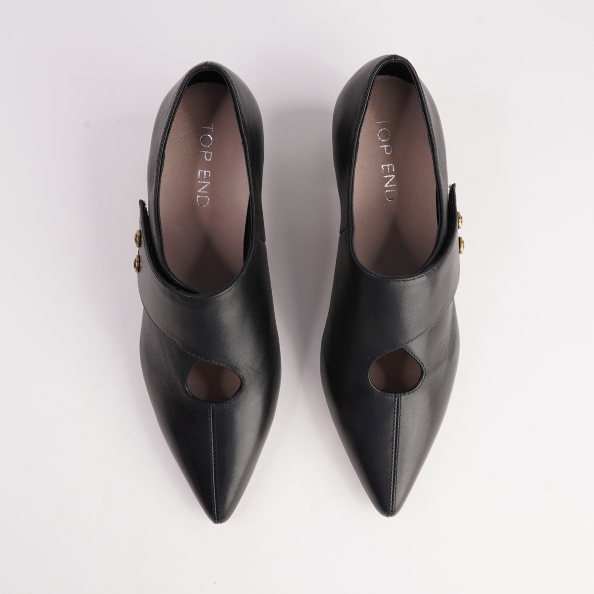 Arrie Black Leather Heels - TOP END | Shouz