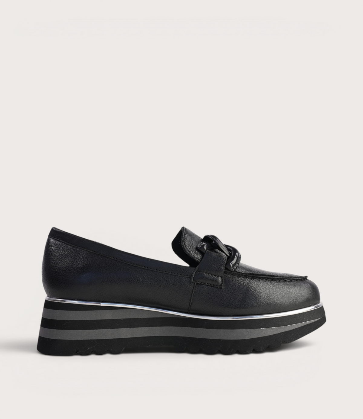 Ealia Black Leather/ Black Charcoal Sole Loafers