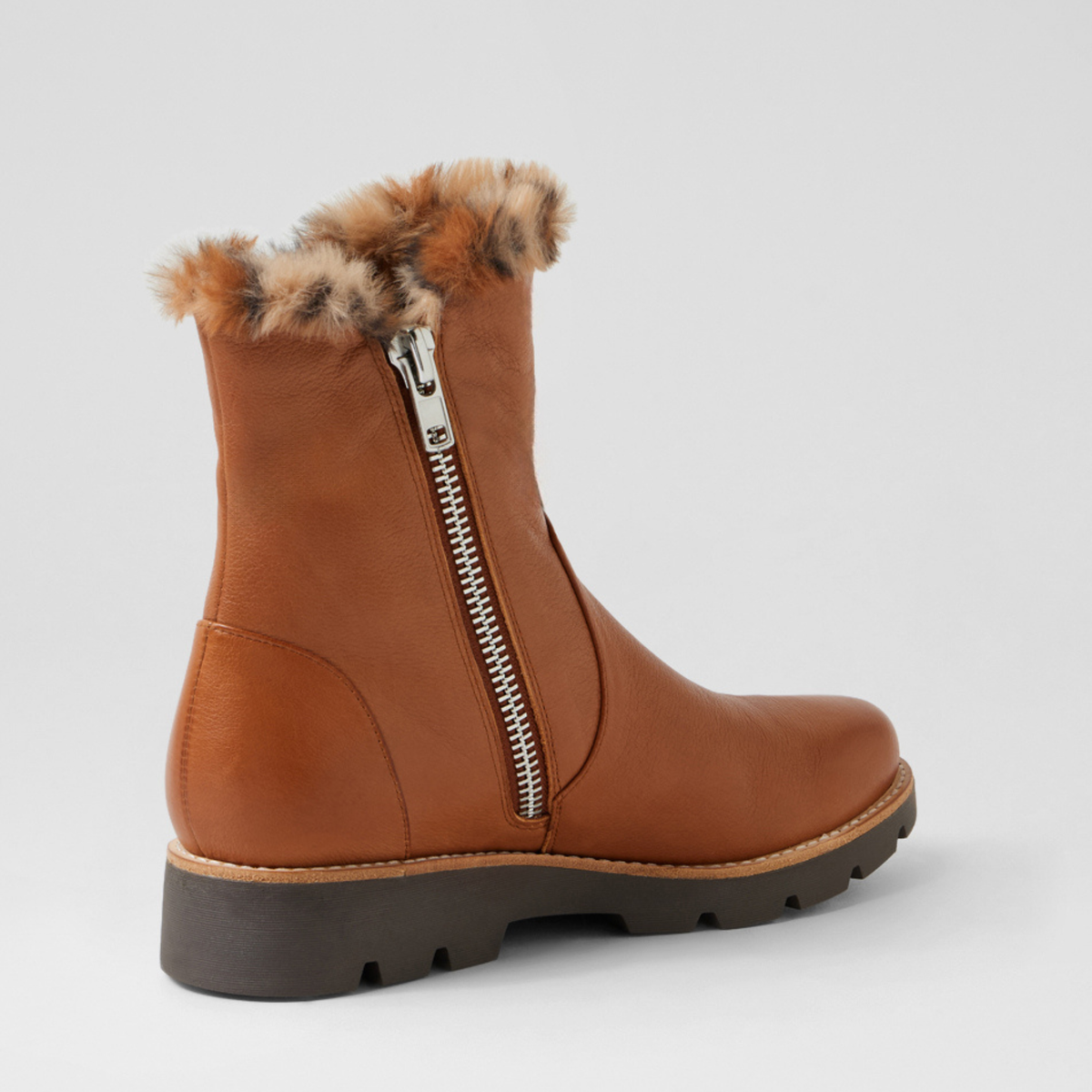 Dlinga Drambuie Leather/ Tan Leopard Fur Boots - DJANGO AND JULIETTE | Shouz