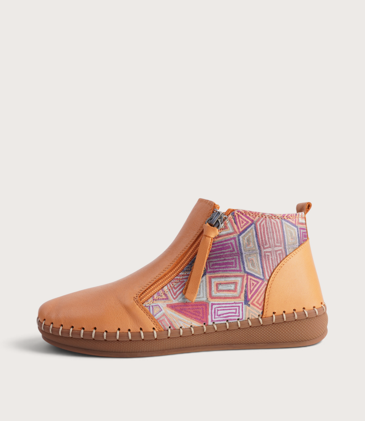 Regan Orange Mosaic Leather Ankle Boots