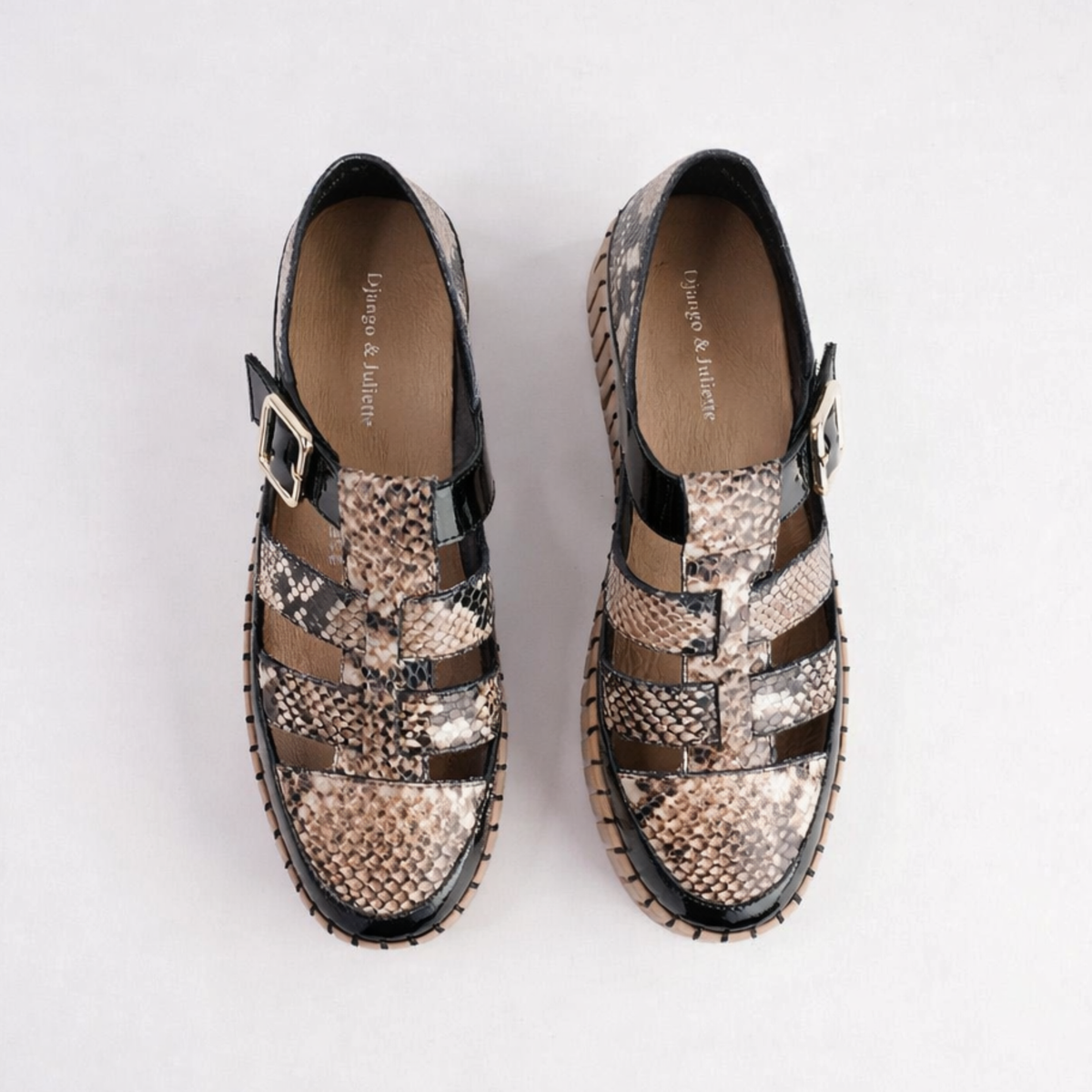Baytown Black Patent/ Black Snake Caramel Sneakers - DJANGO AND JULIETTE | Shouz